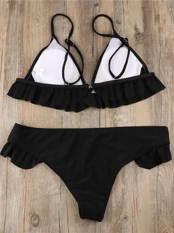 Ruffle Plain Bikinis Swimwear