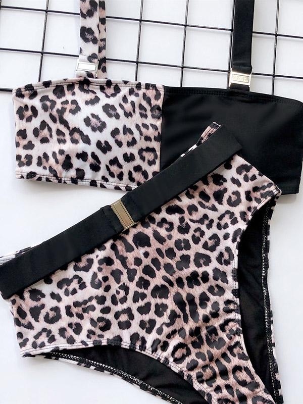 Empire Leopard Stitching Bikini Swimsuit