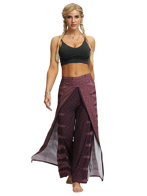 Casual Floral Print Split-Side Yoga Pants