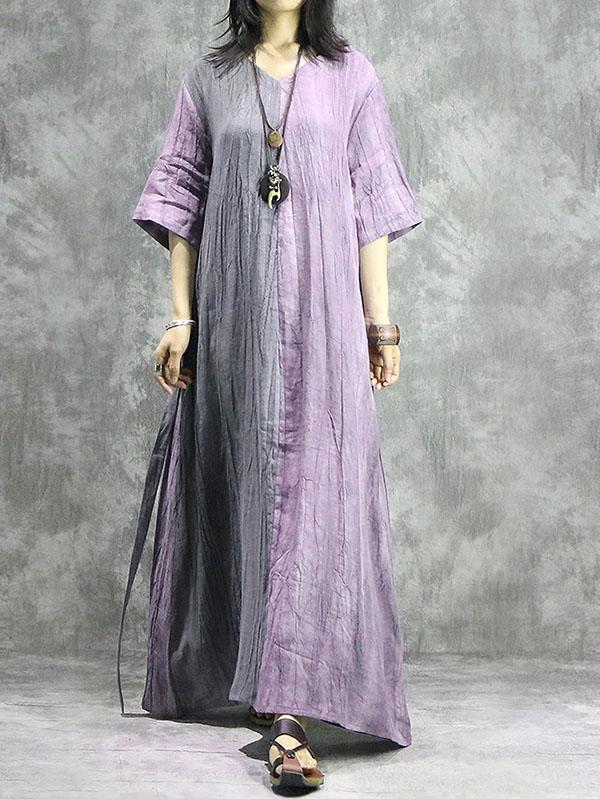 Split-joint Lace-up Cotton Long Dress