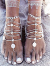 Bohemian Retro Beach Metal Coin Multi-Layer Tassel Foot Chain Accessory