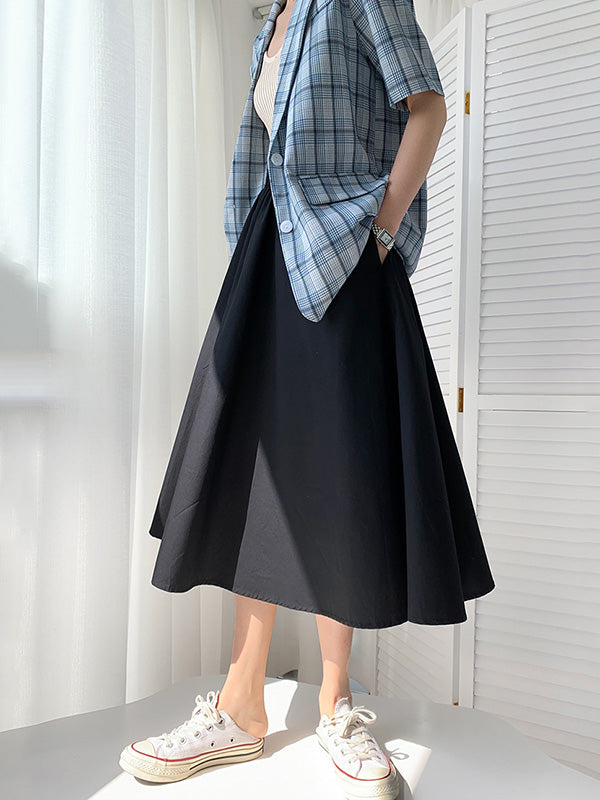 Urban Solid Color Pleated A-Line Skirts