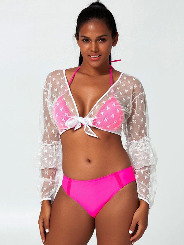 Sexy Triangles Bandage Long Sleeves Three Piece Split Bikini Swimsuit