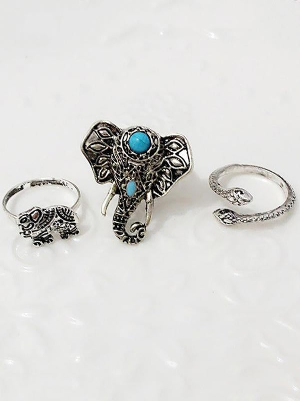 8PCS Vintage Silver Plated Rhinestone Rings Accessories