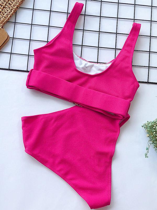 Plain Color Pit Bikini Swimsuit