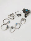 8PCS Vintage Silver Plated Rhinestone Rings Accessories