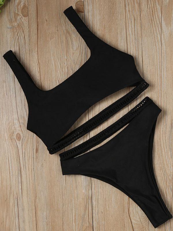 Hollow Solid Bikini Swimsuit