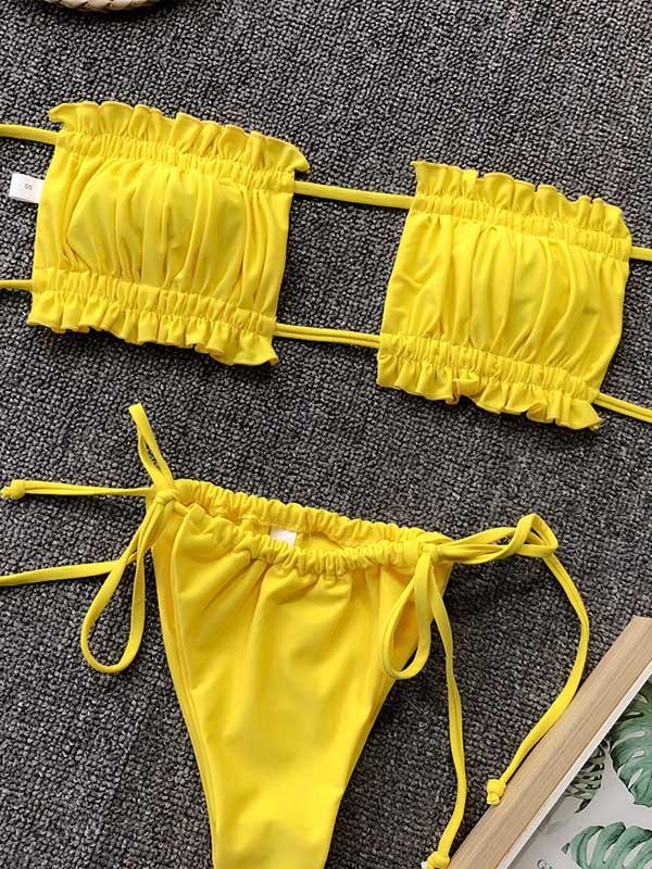 Sexy Fold Hollow Bikini Swimsuit