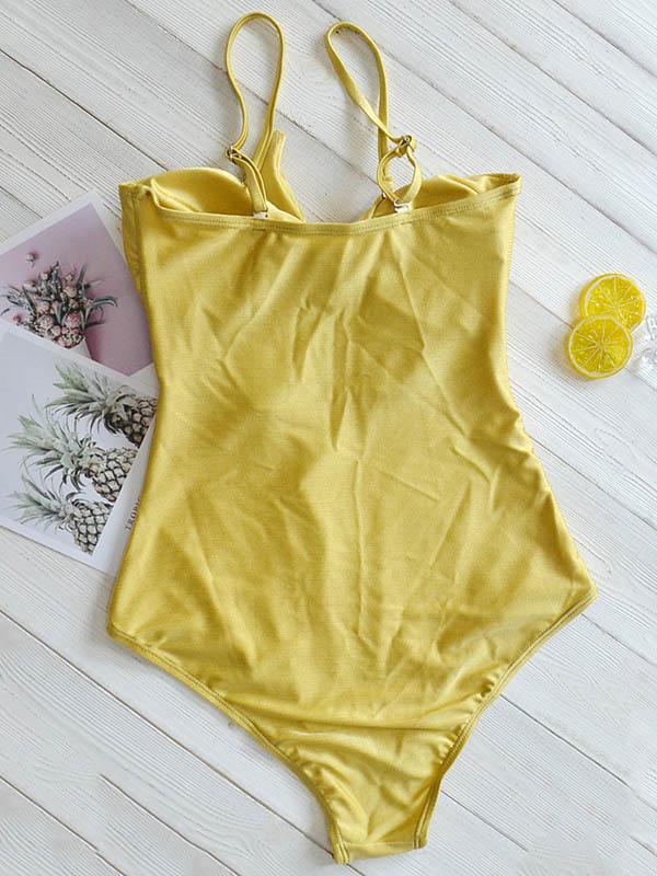 Solid Color Strapless Knotted One-Piece Swimwear