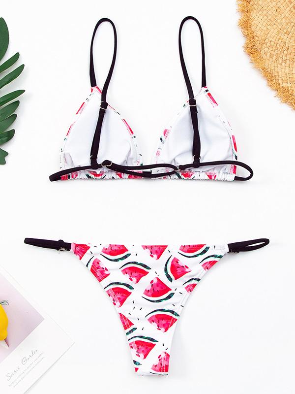 Sexy Triangles Spaghetti-Neck Printing Split Type Bikini Swimsuit