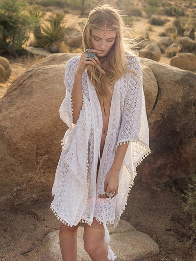 Lace Pompoms Cover-Ups Swimwear