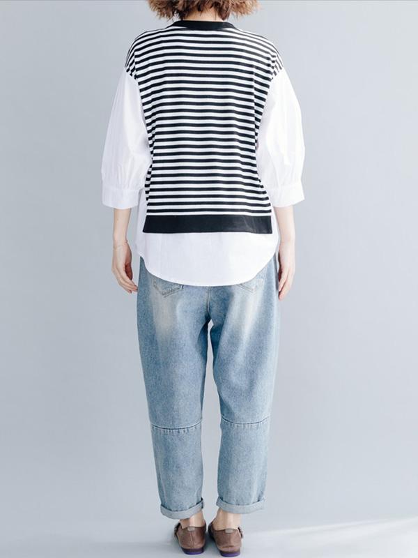 Casual False-two Striped Top