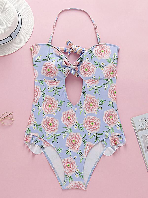 Sexy Bandeau Print One-piece Swimsuit