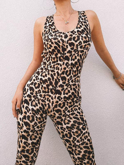 Sports Leopard Print Cross Strappy Jumpsuits