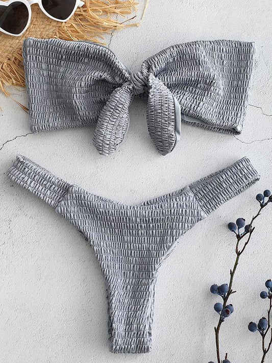 Smoked Bow-embellished Bikini Set