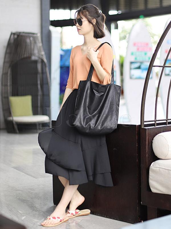 Soft Solid Handiness PU Tote Shoulder Bag