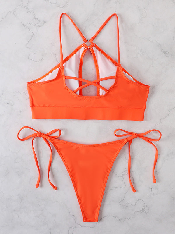 3 Colors Tie Side Spaghetti-Neck Bikini Swimsuit