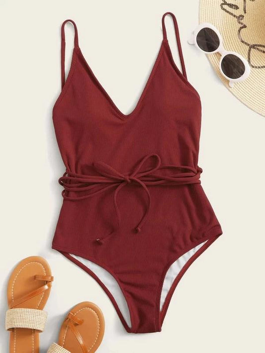 Sexy V-Neck Bandage One-Piece Swimwear