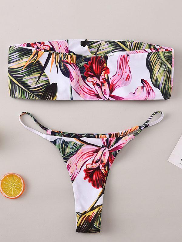 Sexy Strapless Printing Split Type Bikini Swimsuit