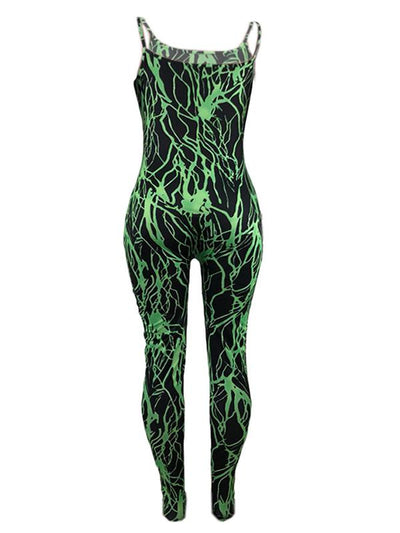 Spaghetti-neck Printed Sexy Jumpsuits