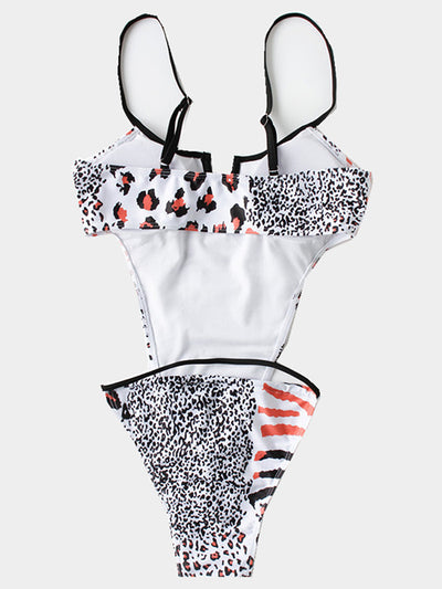 Leopard-Printed Hollow Backless One-Piece Swimwear