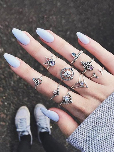 9PCS Vintage Leaf&Beads Rings Accessories