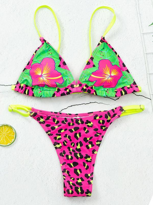 Sexy Triangles Spaghetti-Neck Printing Split Type Bikini Swimsuit