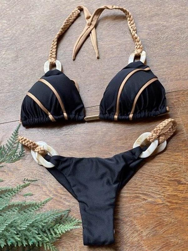 Sexy Braiding Bandage Split Type Bikini Swimsuit