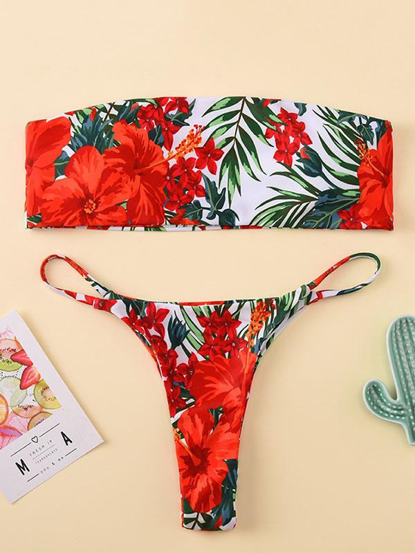 Sexy Strapless Printing Split Type Bikini Swimsuit