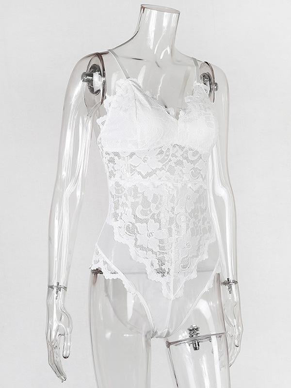 Lace Split-Joint Hollow One-Piece Bodysuit Lingerie