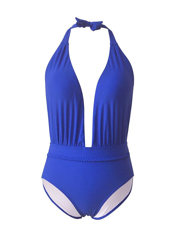 Backless V-neck One-piece Swimsuit