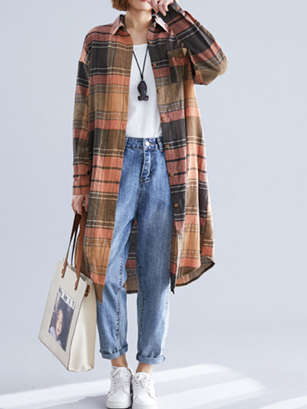 LOOSE LAPEL PLAID RETRO SHIRT