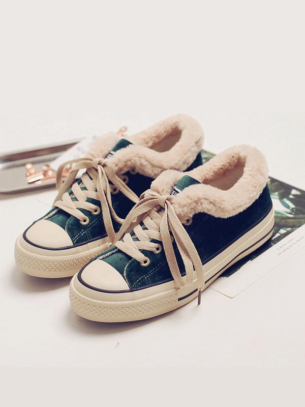 Female Artificial Fur Canvas Shoes Sneakers