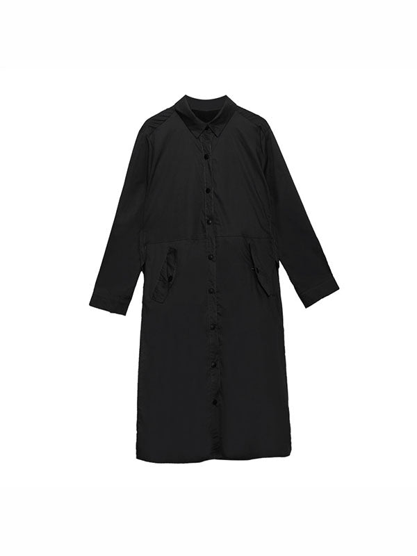 Loose Split-joint Mesh Buttons Shirt Dress