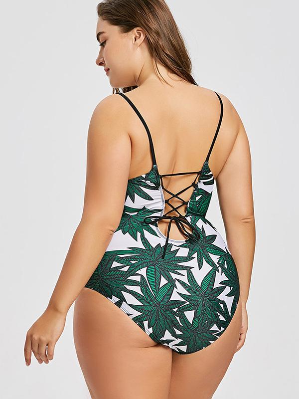 Plus Size Printed Bandage One-piece Swimwear