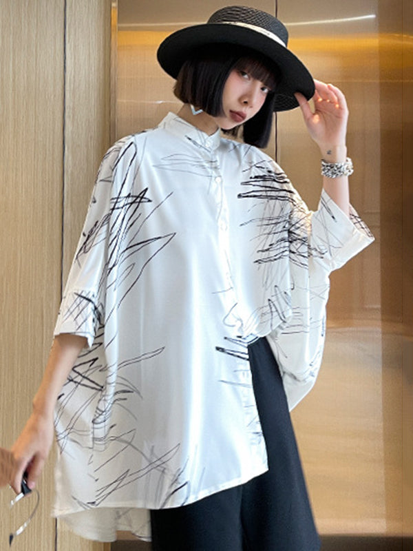 Simple Loose High-Low Contrast Color Blouse