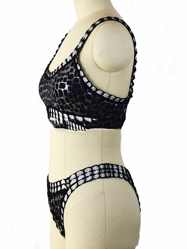 Sexy CORTEX Hand Crochet Trigonometric Bikini Swimsuit