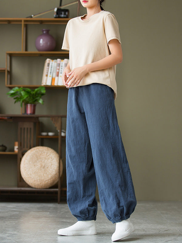 Simple Casual Loose Linen 7 Colors Color Pleated Elasticity Knickerbockers