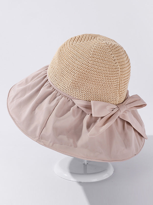 Vacation Weave Bow-Embellished Sun Protection Caps