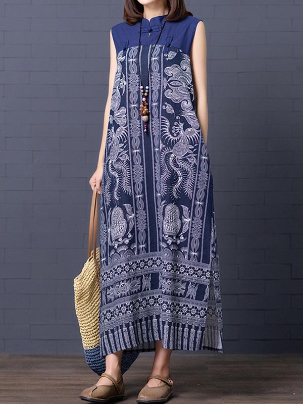 Loose National Style Sleeveless Long Dress