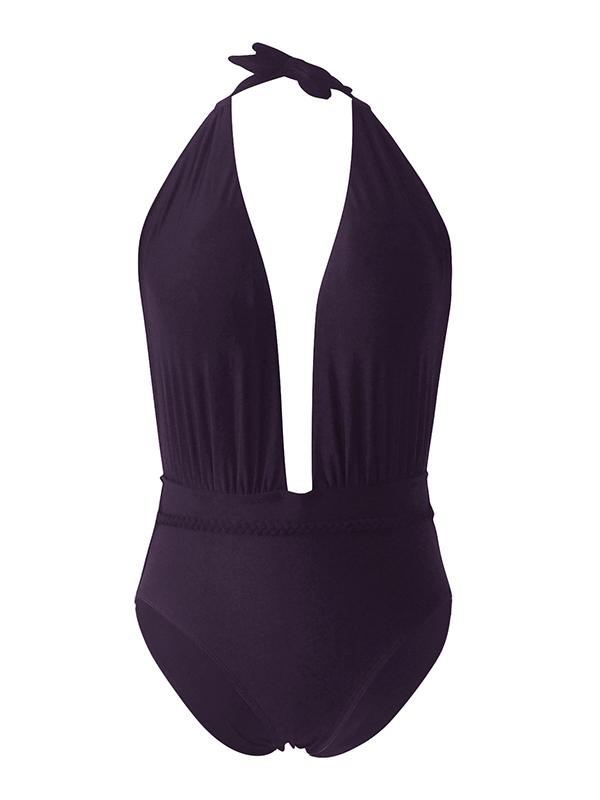 Backless V-neck One-piece Swimsuit