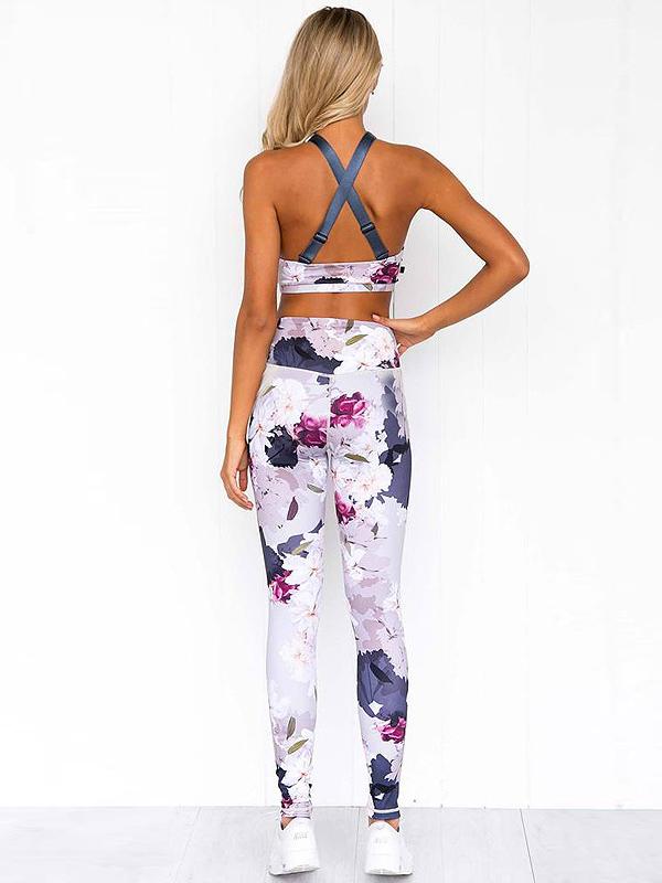 Print Bra And Paneled Fitness Yoga Suits