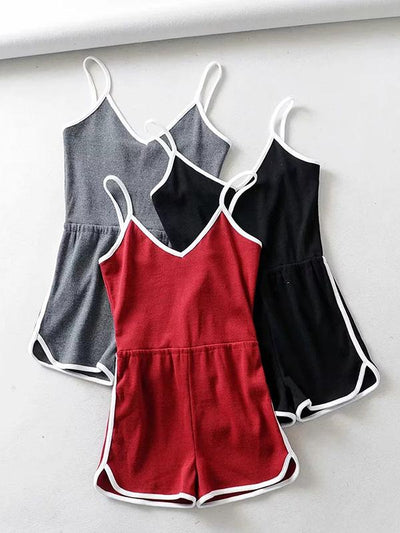 Sports Contrast Color Spaghetti-neck Rompers