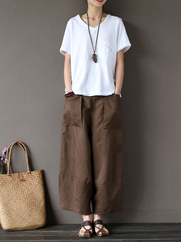 Simple 4 Colors Loose Linen Wide Leg Pants