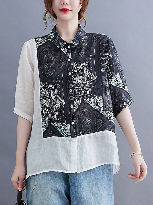 Original Asymmetric Split-Joint Short Sleeves Lapel Blouse Tops