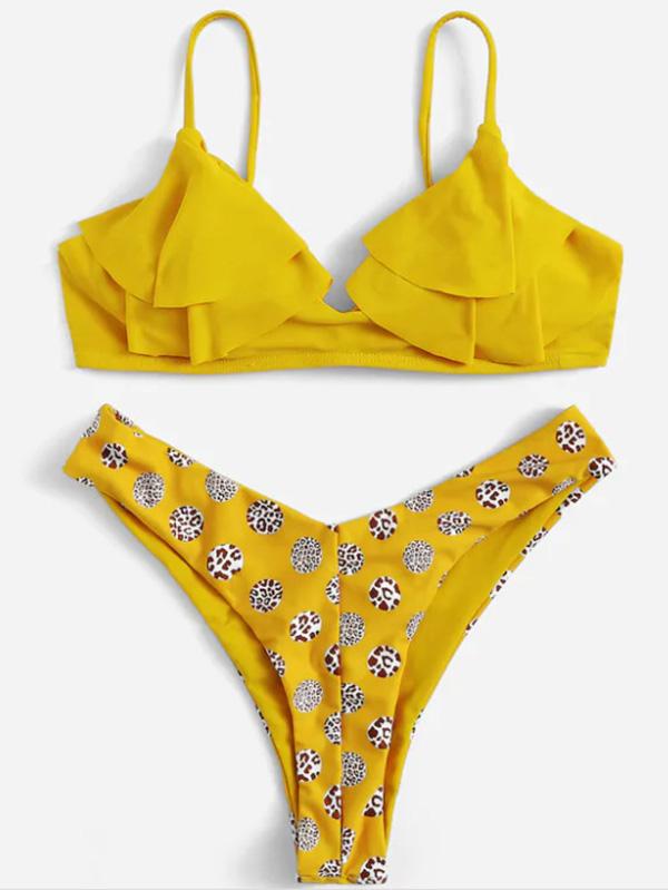 Falbala Polka Dot Split Bikini Swimsuit