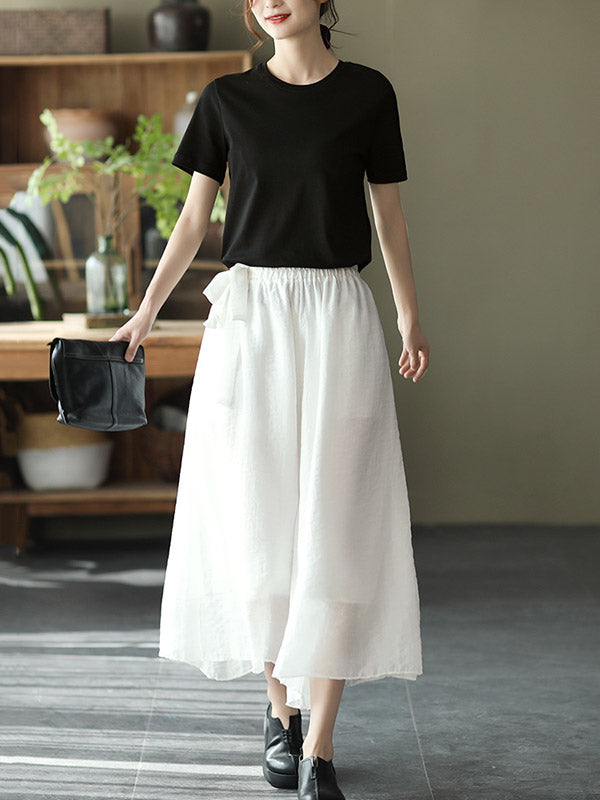 Casual Solid Color Split-Joint Wide Leg Capri-Pants