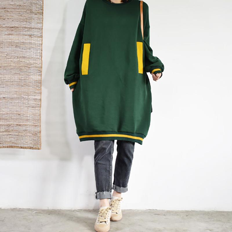 Buykud Casual Loose Pullover Solid Color O-neck Dress