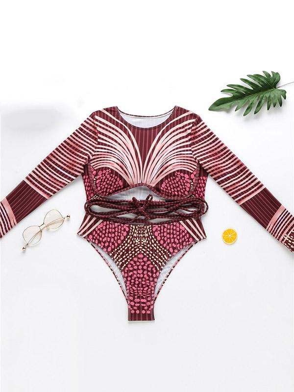 Sexy Bandage Split-Joint Long Sleeves Bikini Swimsuit