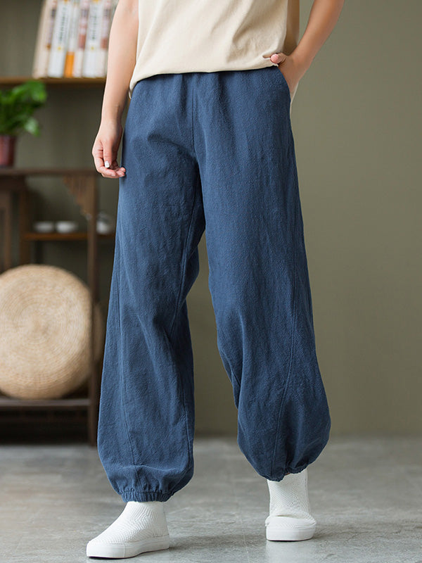 Simple Casual Loose Linen 7 Colors Color Pleated Elasticity Knickerbockers